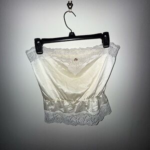 Vintage white/cream satin lace strapless, lingerie cami bustier top
